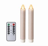 LED kaarsen met bewegende vlam 2x - 18cm klein - Taupe - Afstandsbediening - Timer - Dimmer - Dinerkaars rustiek wax - LED kaars batterij