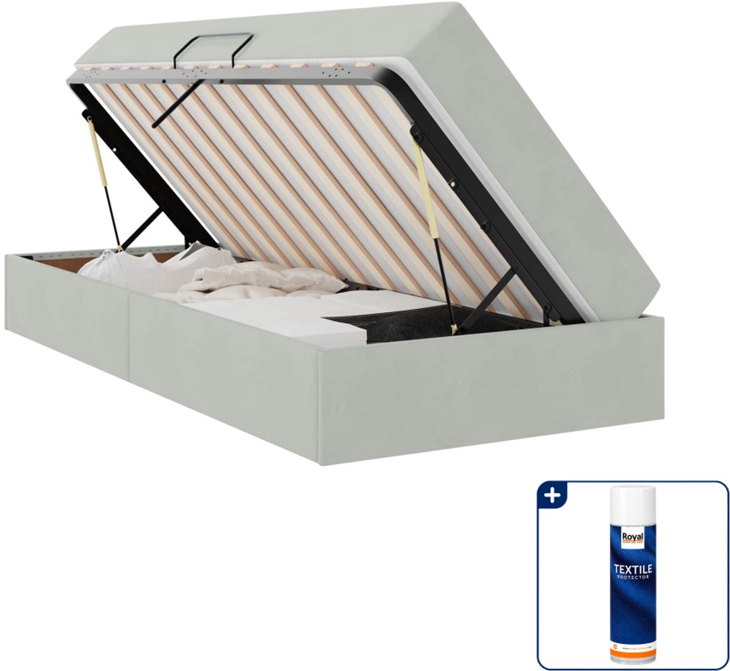 vidaXL opbergbed met matras - 100 x 200 cm - fluweel - lichtgrijs - Inclusief textielbeschermer 500 ml