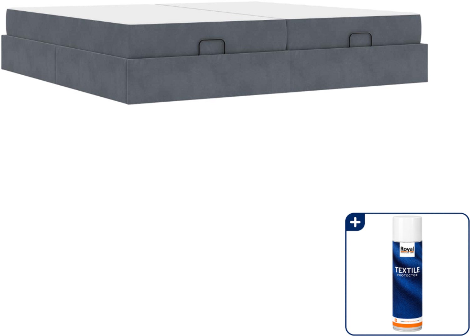 vidaXL bedframe met 2 matrassen - 200 x 200 cm - fluweel - grijs - Inclusief textielbeschermer 500 ml
