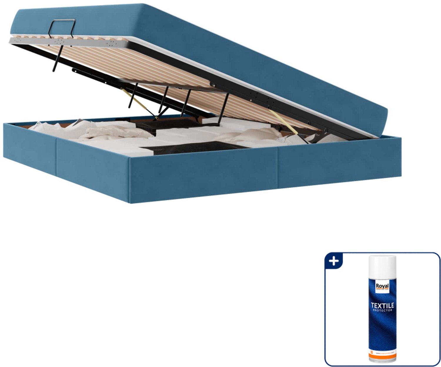 vidaXL opbergbed - Queensize - 160 x 200 cm - donkerblauw - Inclusief textielbeschermer 500 ml Grijs