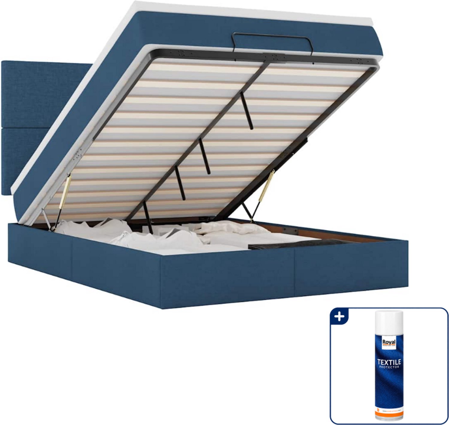 vidaXL ottoman bed - Small double - 140 x 200 cm - blauw - Inclusief textielbeschermer 500 ml Roze