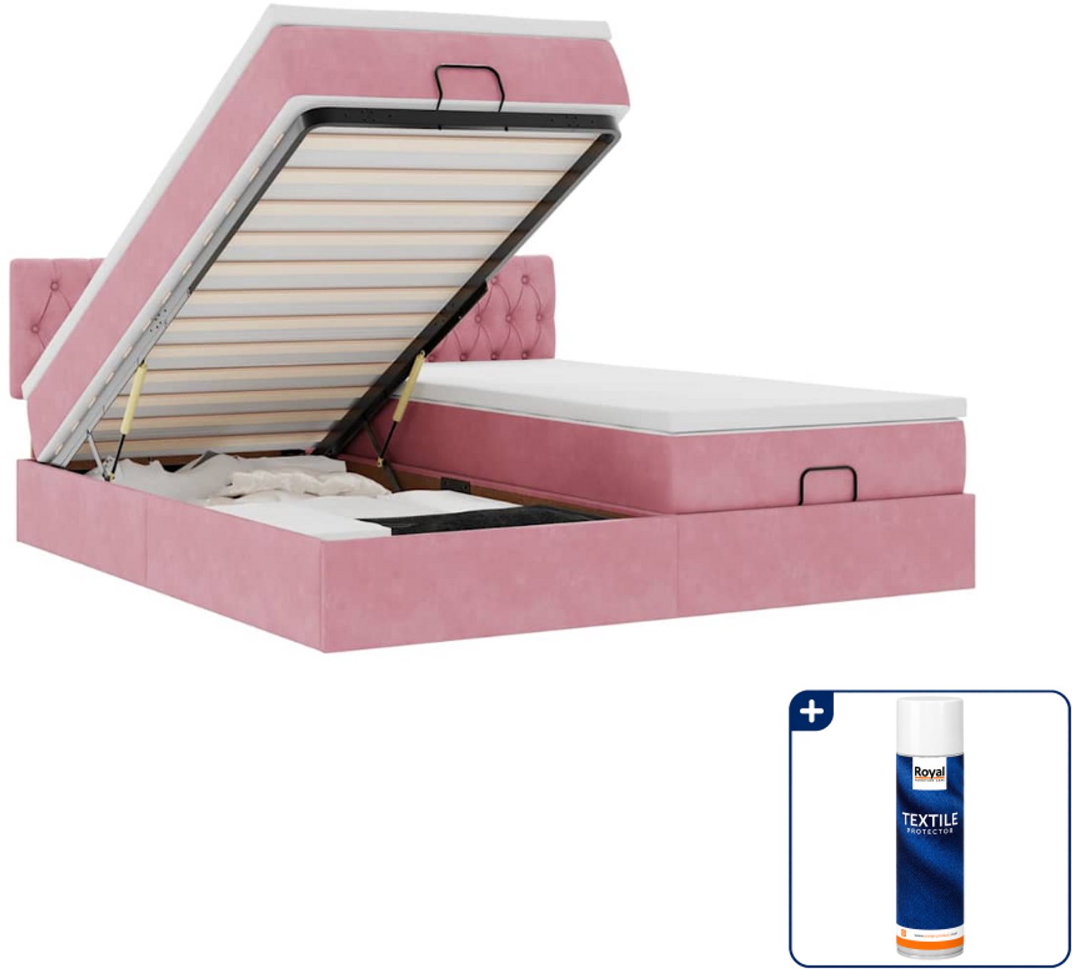vidaXL Kingsize ottoman bed met matras en led - roze - Inclusief textielbeschermer 500 ml Grijs