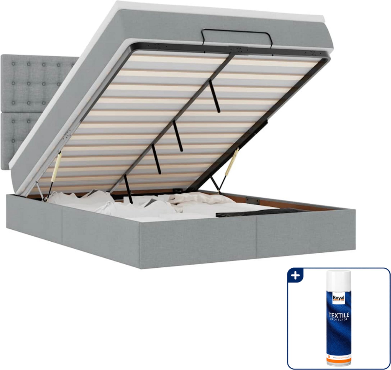 vidaXL ottoman bed met matras - 140 x 190 cm - stof - lichtgrijs - Inclusief textielbeschermer 500 ml
