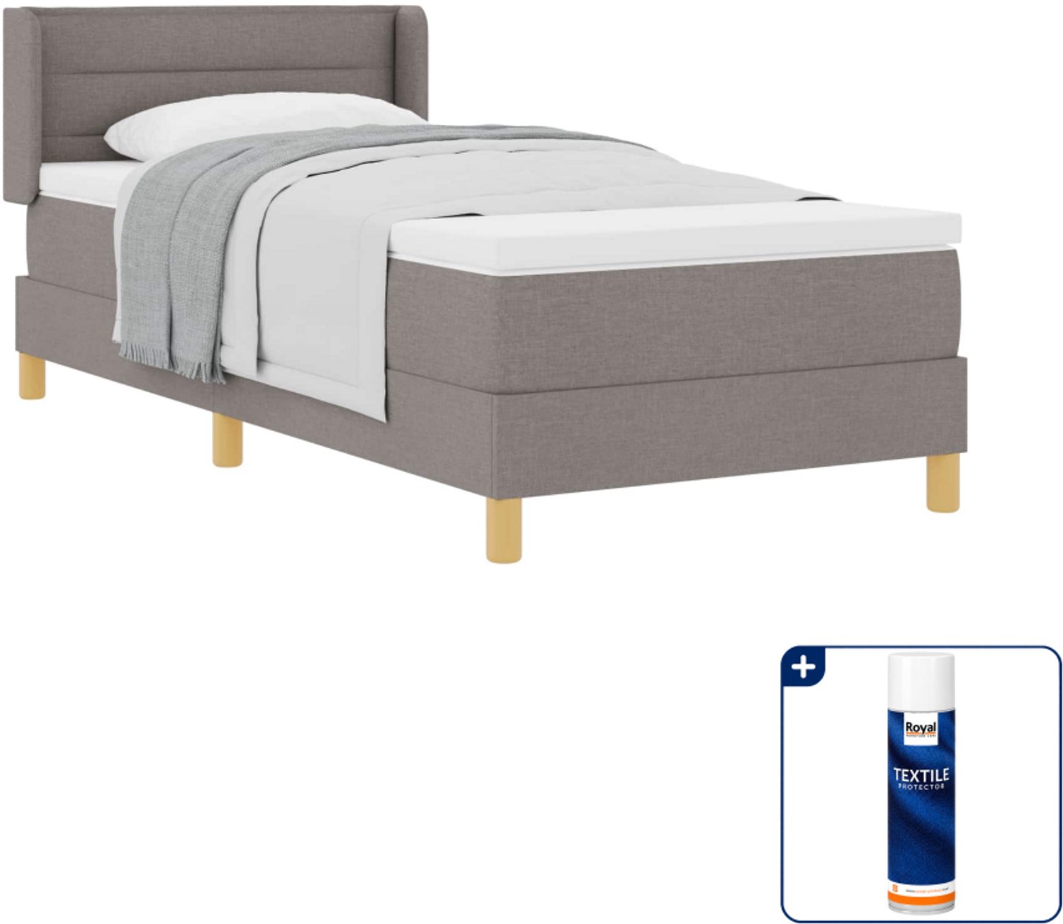 vidaXL boxspringbed - 90 x 200 cm - taupe - Inclusief textielbeschermer 500 ml