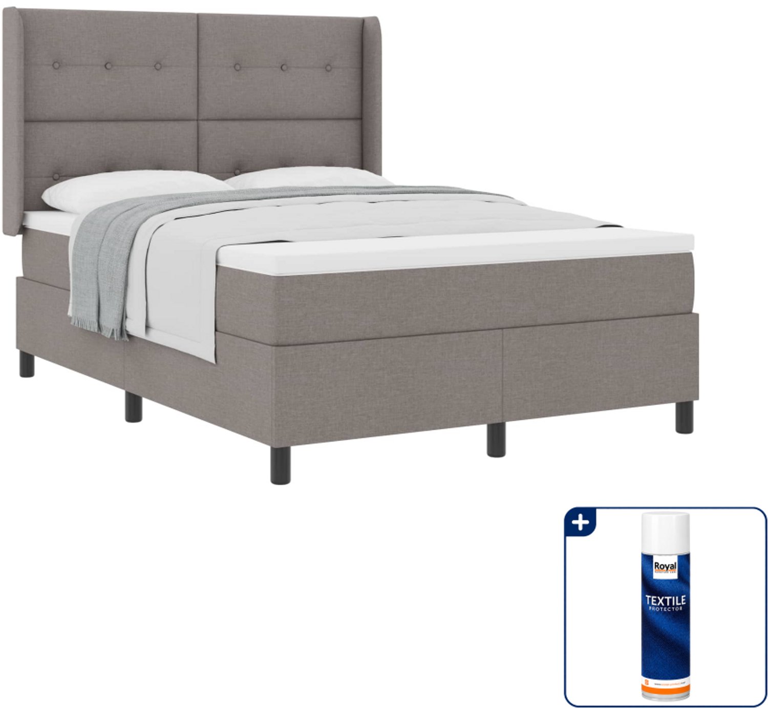 vidaXL boxspringbed - Small double - 140 x 200 cm - taupe - Inclusief textielbeschermer 500 ml