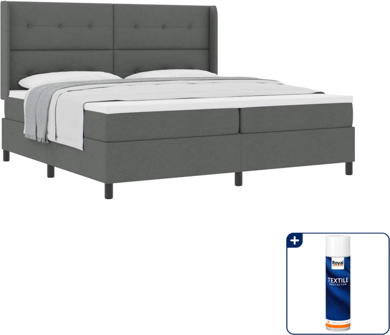 vidaXL boxspringbed - 200 x 200 cm - donkergrijs - Inclusief textielbeschermer 500 ml