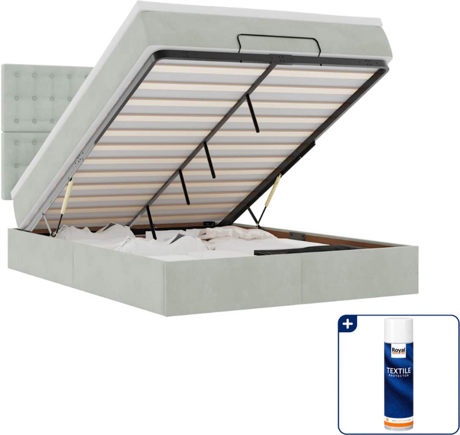 vidaXL ottoman bed met matras en LED - 140 x 190 cm - fluweel - lichtgrijs - Inclusief textielbeschermer 500 ml