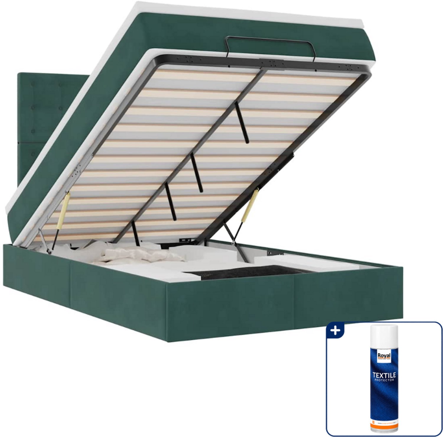 vidaXL ottoman bed met matrassen en led - 120 x 200 cm - donkergroen - Inclusief textielbeschermer 500 ml