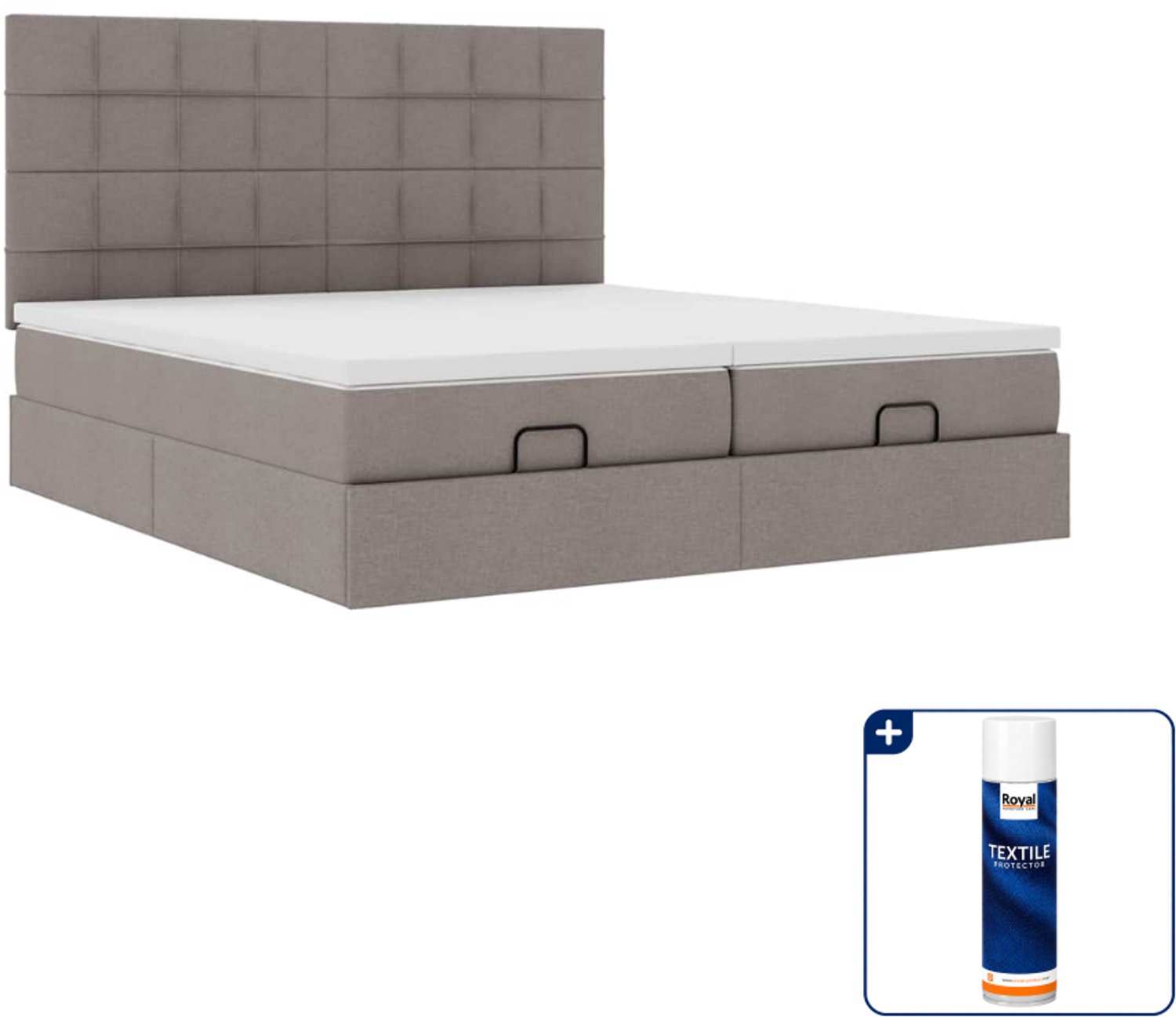 vidaXL Ottoman bed Super kingsize - 200 x 200 cm - stof - taupe - Inclusief textielbeschermer 500 ml