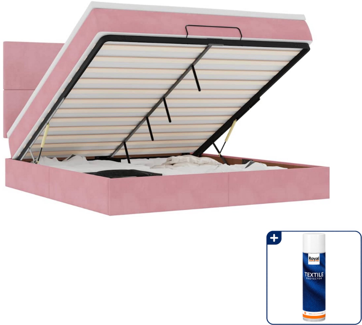 vidaXL Queensize ottomaan bed met matrassen en LED - roze - Inclusief textielbeschermer 500 ml