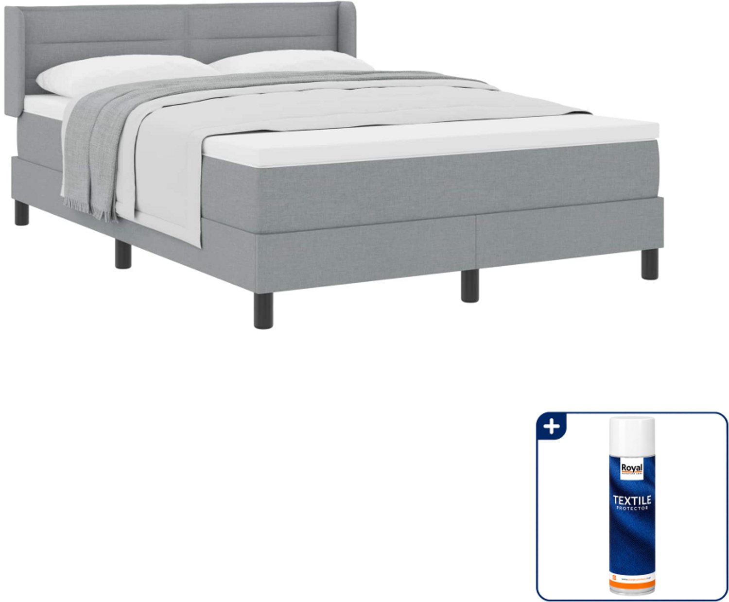 vidaXL boxspringbed Queensize - 200 x 160 cm - lichtgrijs - Inclusief textielbeschermer 500 ml