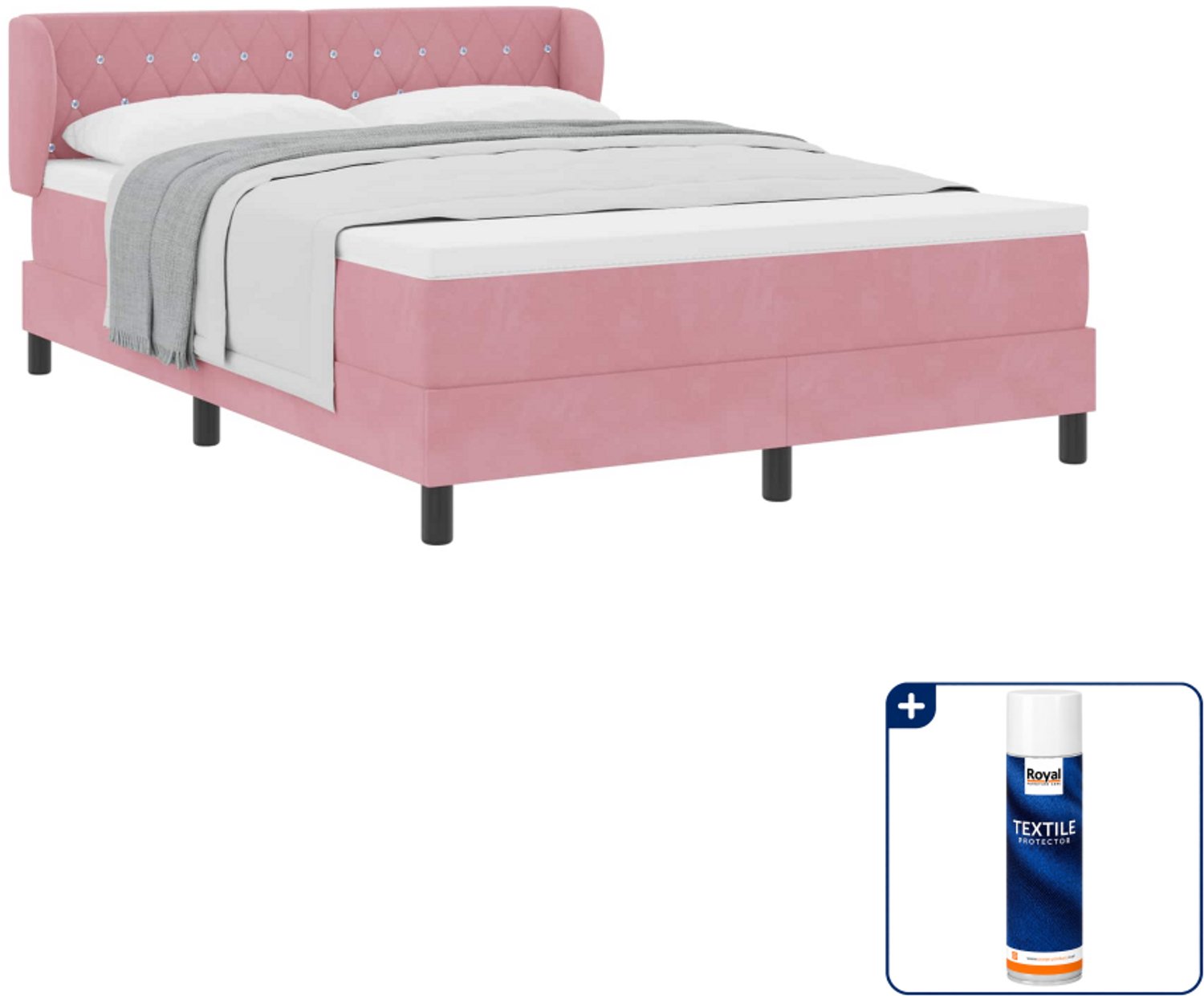 vidaXL Queensize boxspringbed - 160 x 200 cm - roze - Inclusief textielbeschermer 500 ml