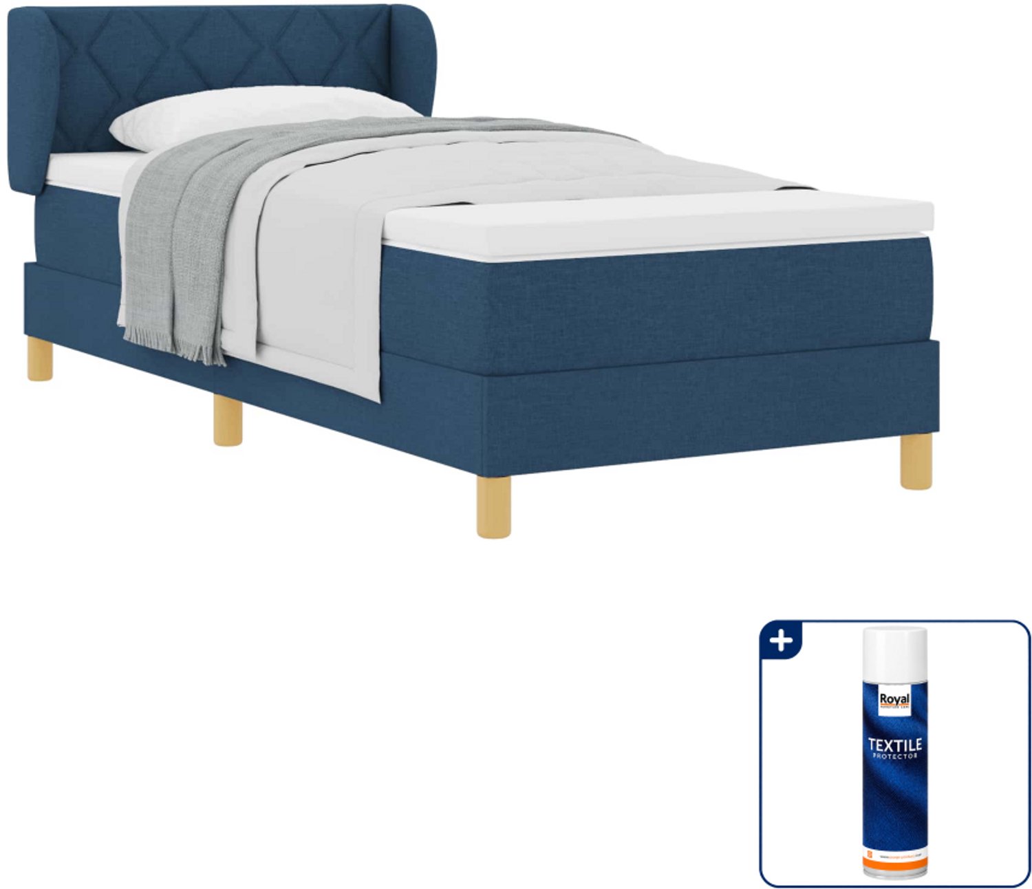 vidaXL boxspringbed - 100 x 200 cm - blauw - Inclusief textielbeschermer 500 ml