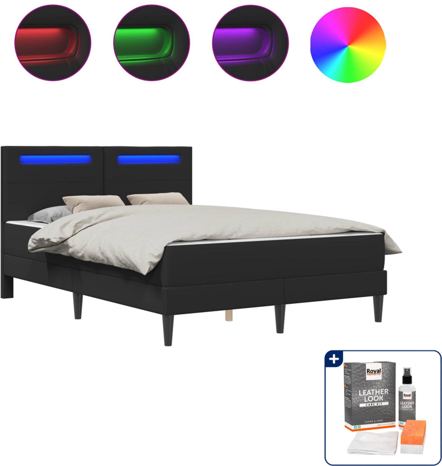 vidaXL Queensize bedframe met matras 160 x 200 cm - zwart - Inclusief onderhoudsset voor kunstleer 150 ml