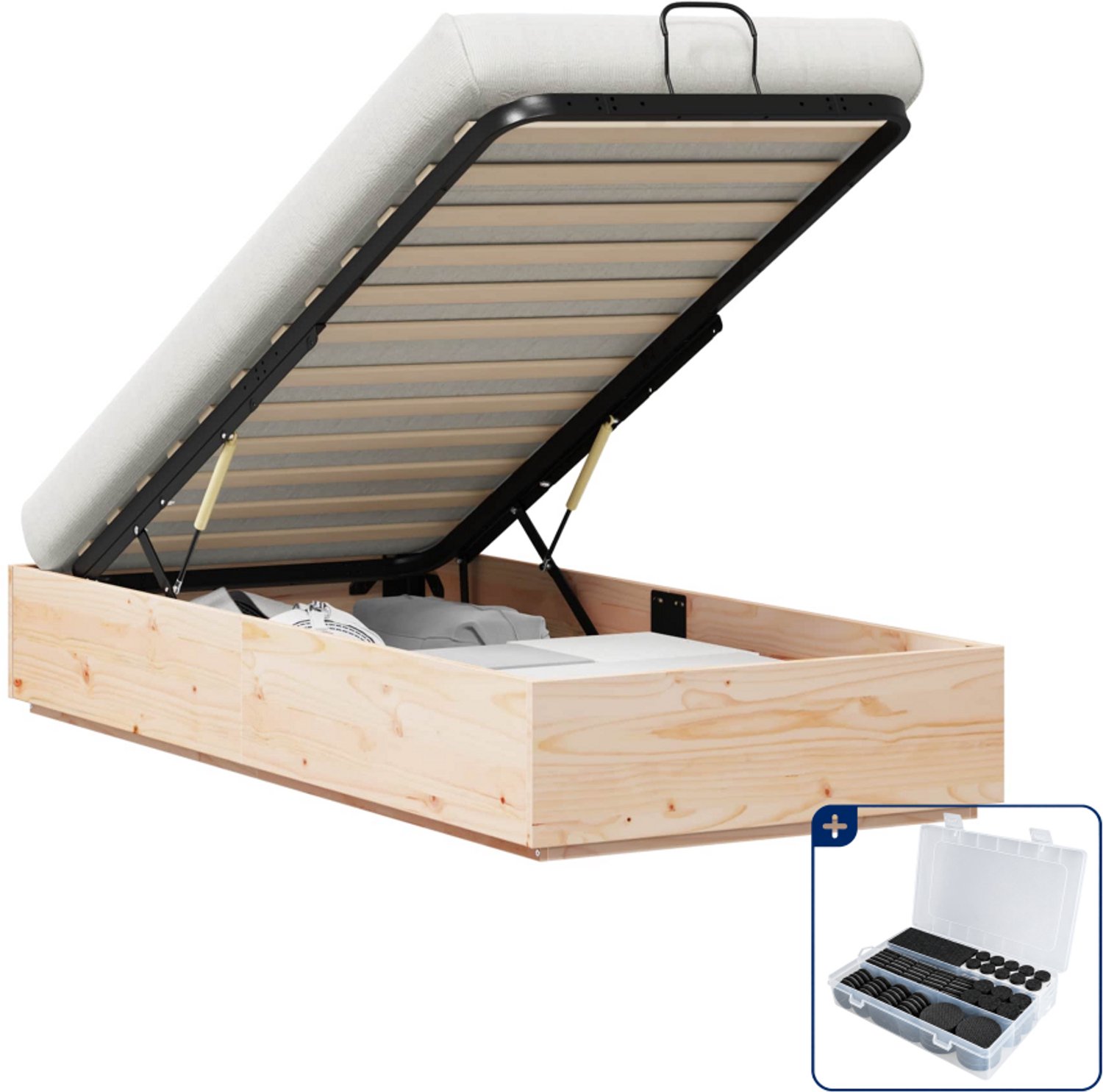 vidaXL ottoman bedframe met opslag - 100 x 200 cm - naturel - Inclusief antikrasvilt 177-delig Bruin