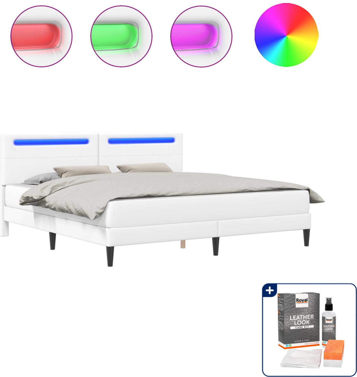 vidaXL Bed met matras - Kingsize - 180 x 200 cm - kunstleer - wit - Inclusief onderhoudsset voor kunstleer 150 ml