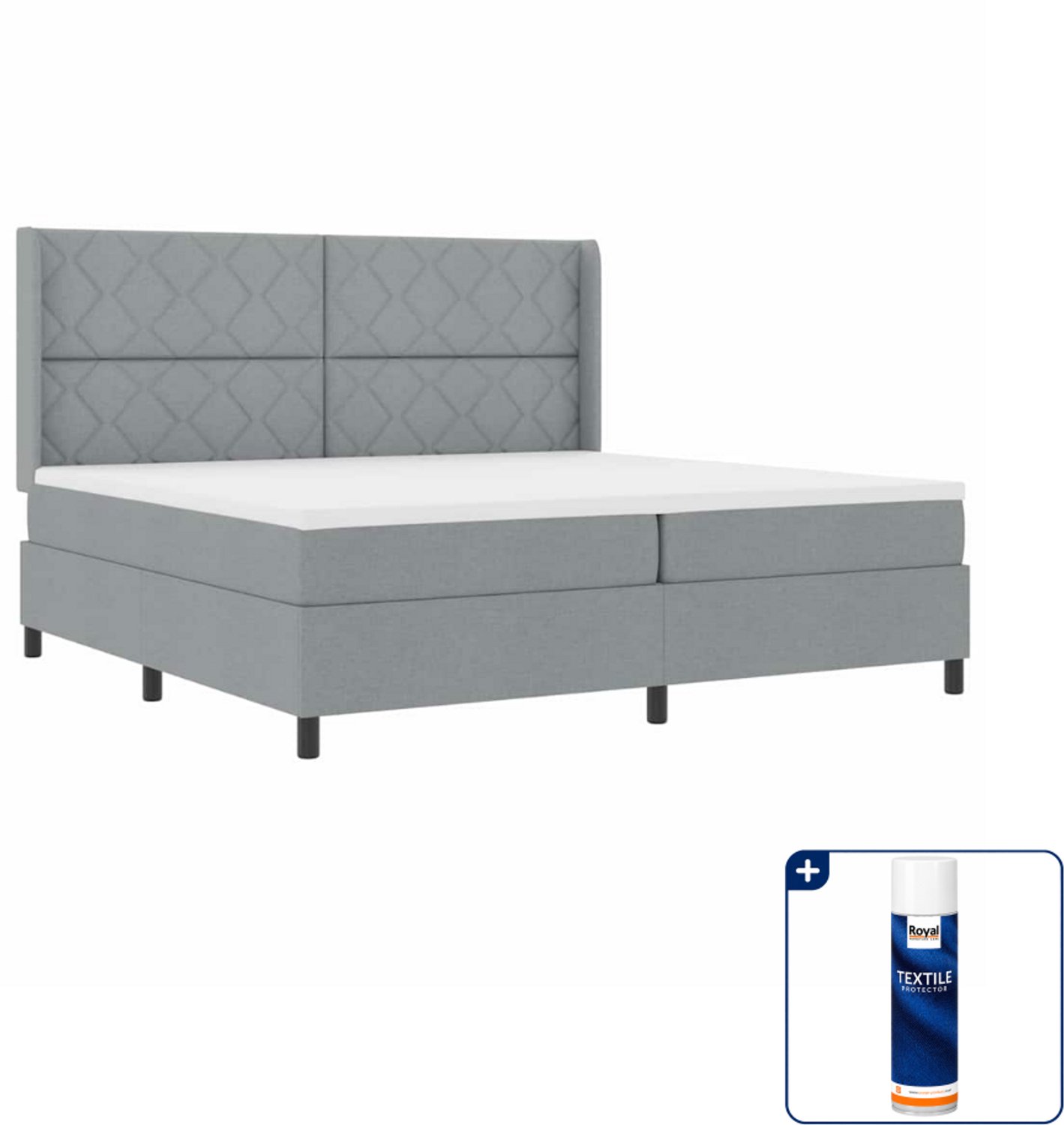 vidaXL LED boxspringbed - 200 x 200 cm - lichtgrijs - Inclusief textielbeschermer 500 ml