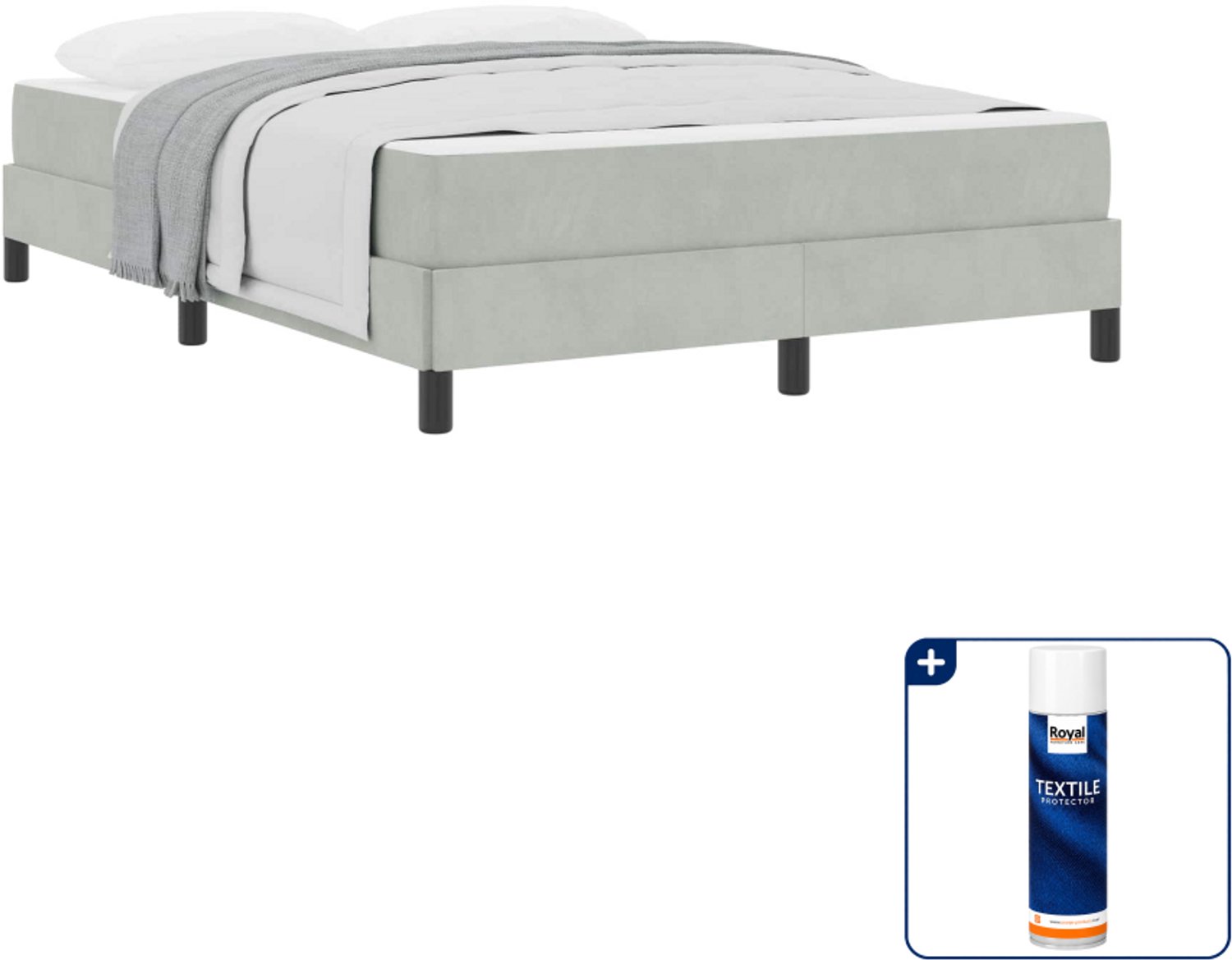 vidaXL Boxspringbed met matras Small double - 140 x 200 cm - Lichtgrijs - Inclusief textielbeschermer 500 ml