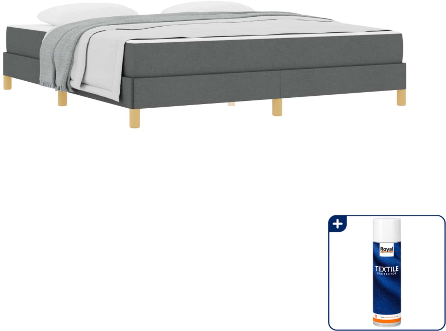vidaXL Boxspringbed met matras - Kingsize - 180 x 200 cm - stof - donkergrijs - Inclusief textielbeschermer 500 ml