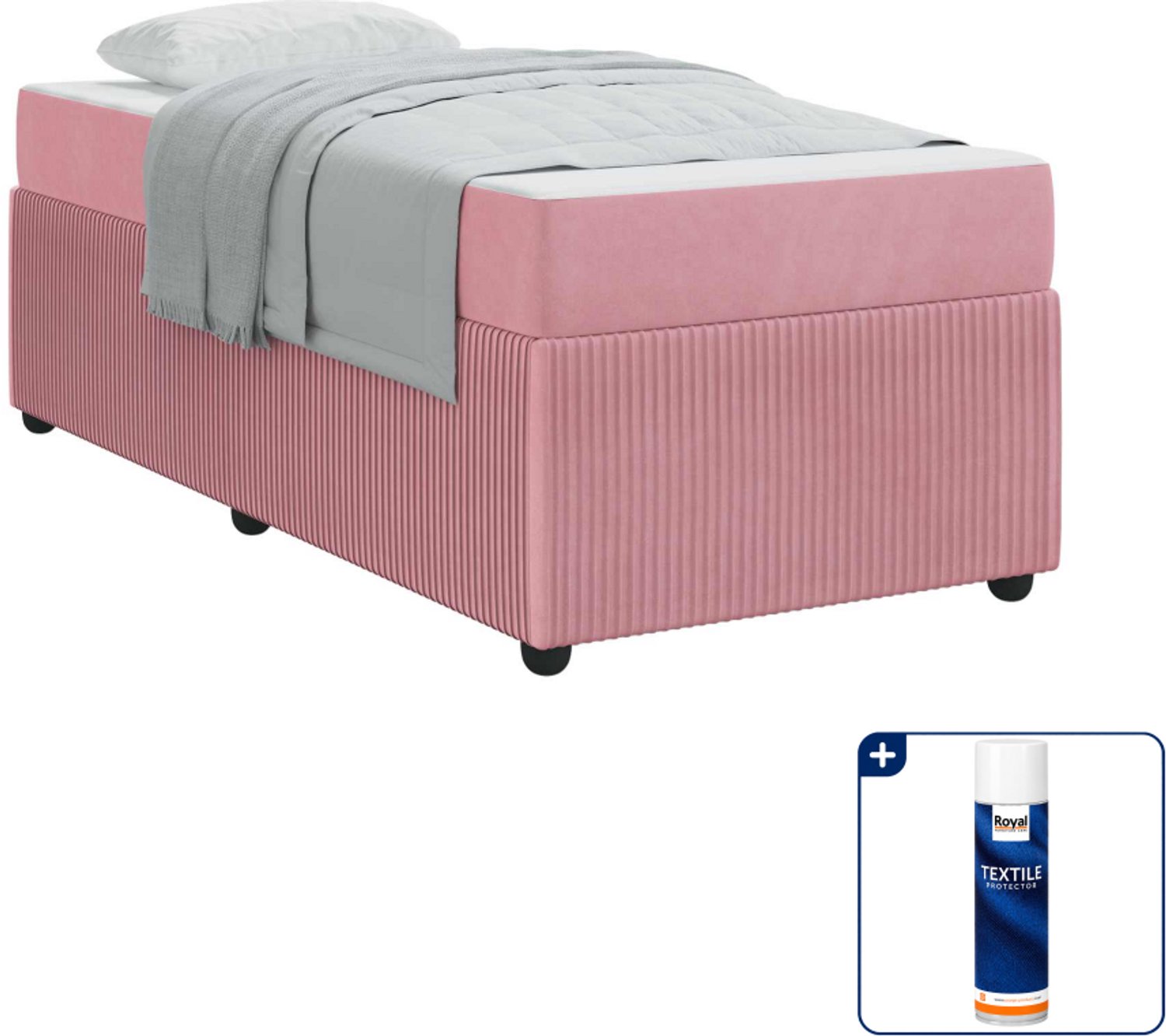 vidaXL Bedframe - 90 x 190 cm - bewerkt hout - roze - Inclusief textielbeschermer 500 ml
