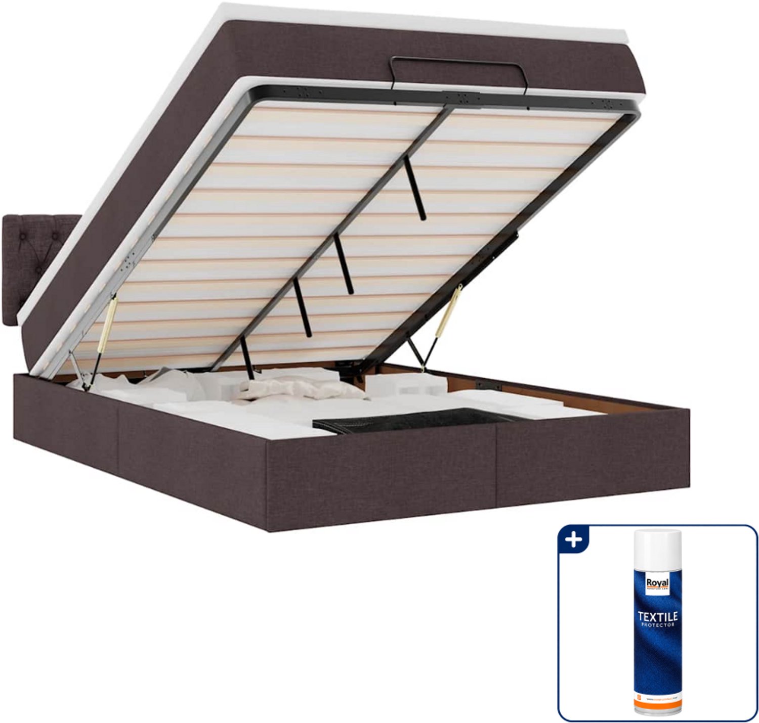 vidaXL ottoman bed - Small double - 140 x 200 cm - donkerbruin - Inclusief textielbeschermer 500 ml