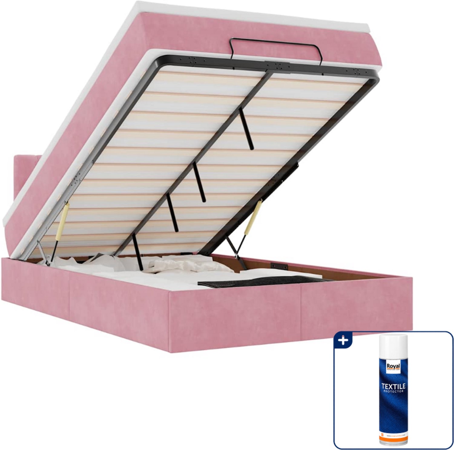 vidaXL ottoman bed met matras 120 x 200 cm - fluweel - roze - Inclusief textielbeschermer 500 ml Bruin