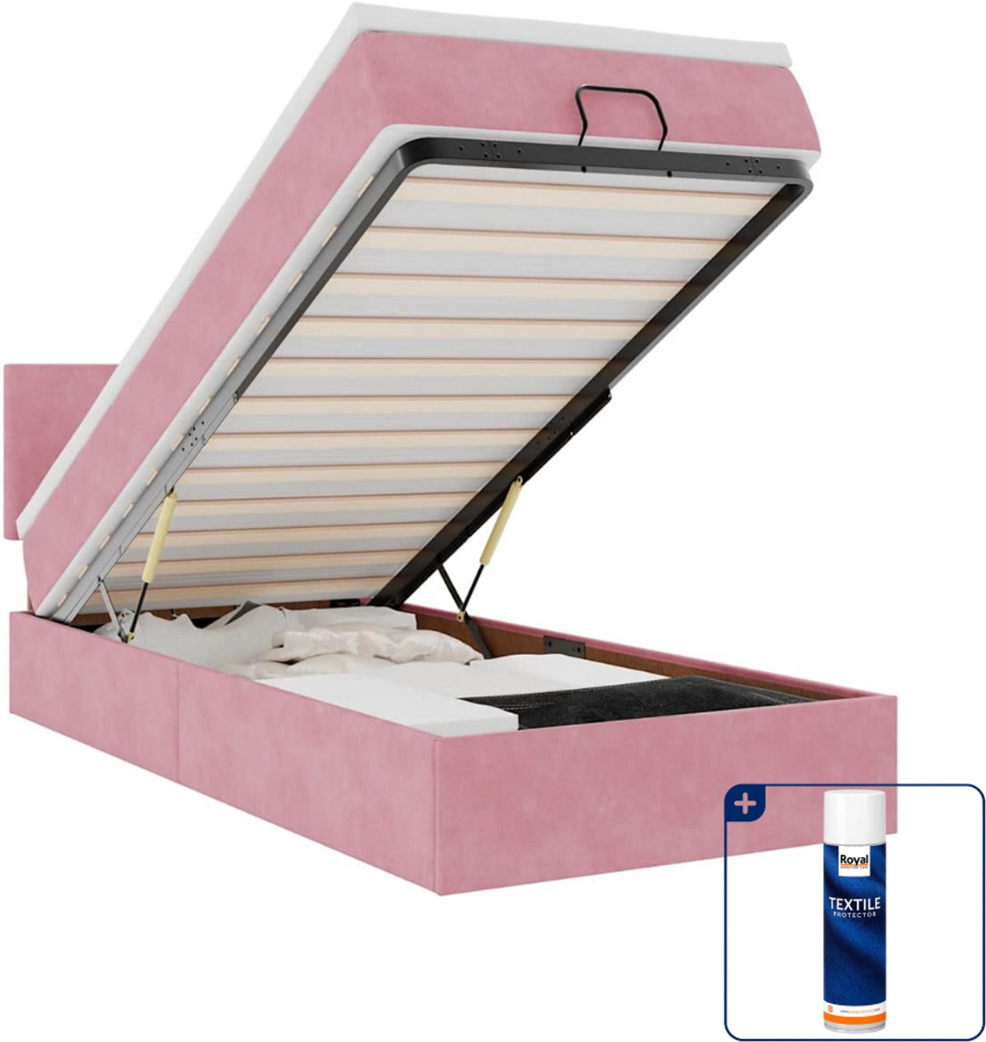 vidaXL ottoman bed met matras - 100 x 200 cm - fluweel - roze - Inclusief textielbeschermer 500 ml Blauw
