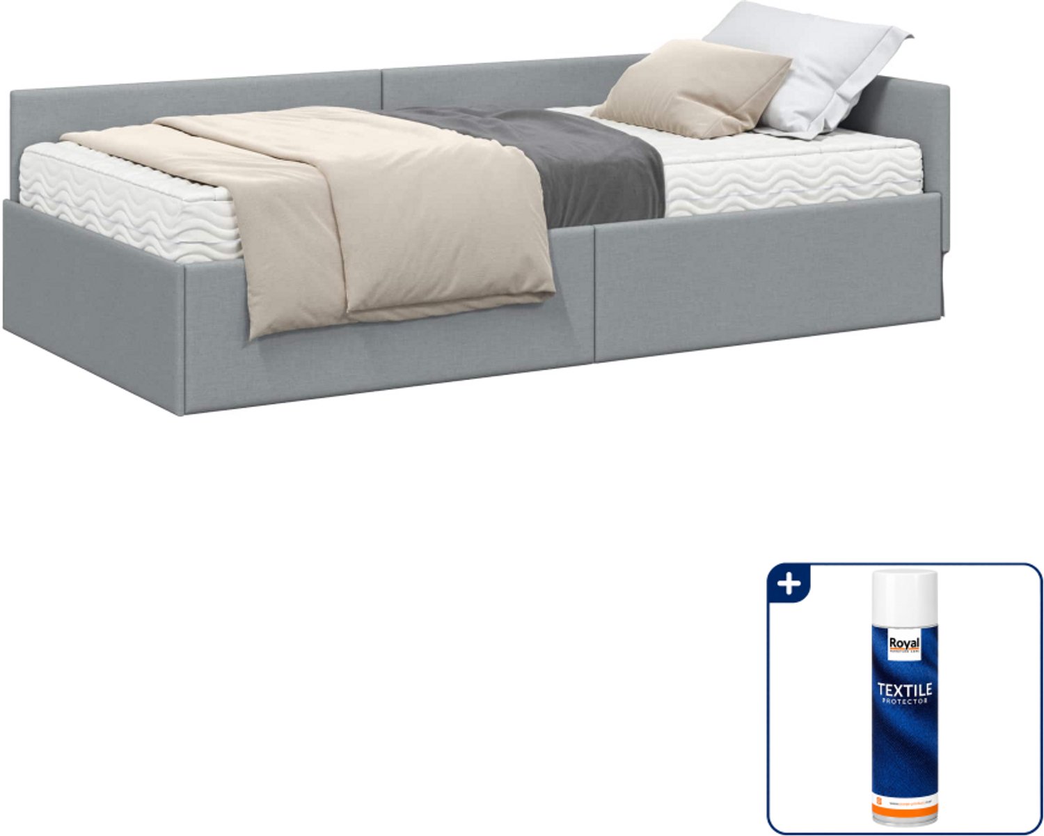 vidaXL hoekbedframe met matras 2-delig - 100 x 200 cm - stof - lichtgrijs - Inclusief textielbeschermer 500 ml Bruin