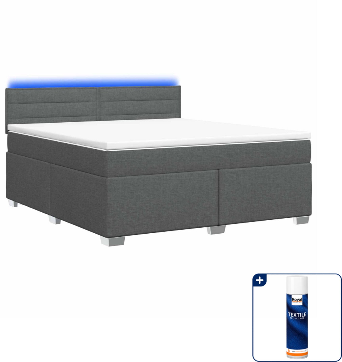 vidaXL boxspring - 140 x 190 cm - donkergrijs - Inclusief textielbeschermer 500 ml