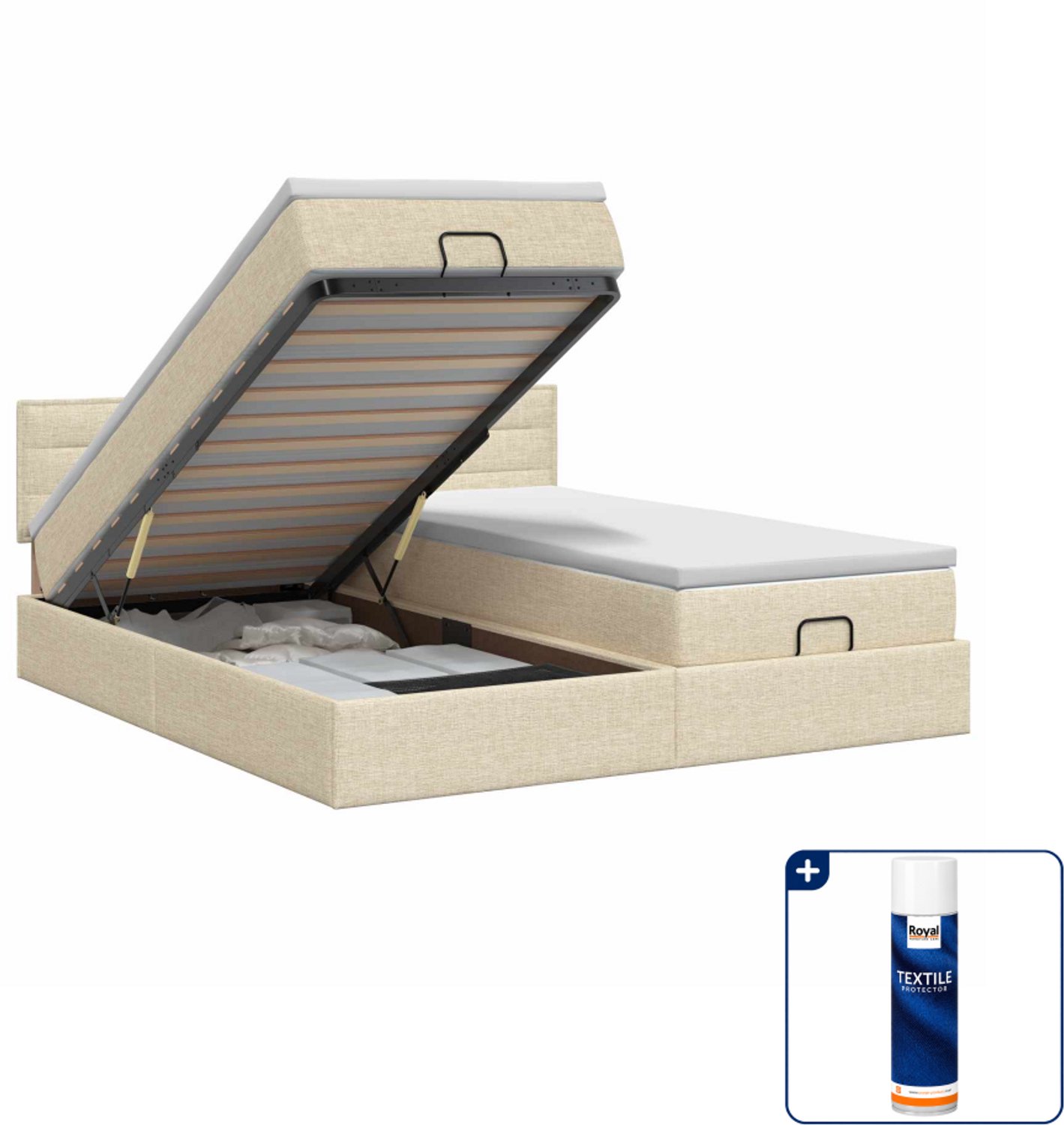 vidaXL ottoman bed - 200 x 200 cm - crèmekleurig - Inclusief textielbeschermer 500 ml