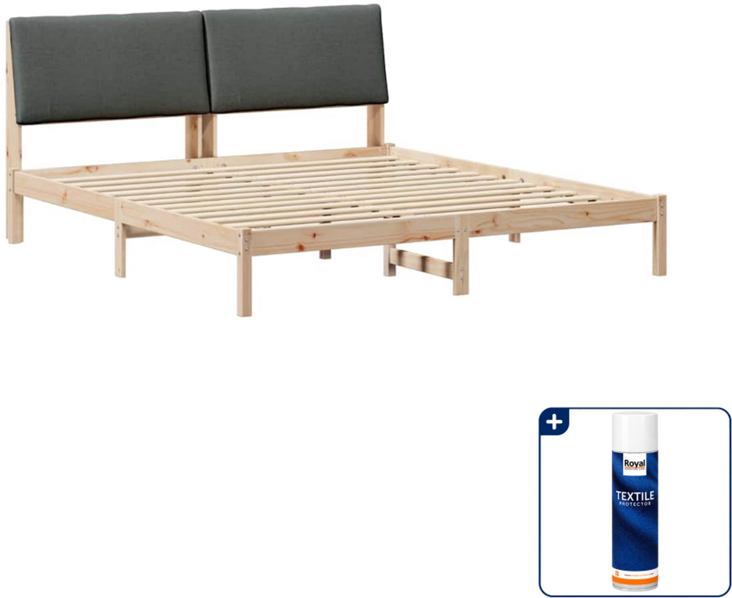 vidaXL Bedframe - 200 x 200 cm - massief grenenhout - bruin en donkergrijs - Inclusief textielbeschermer 500 ml