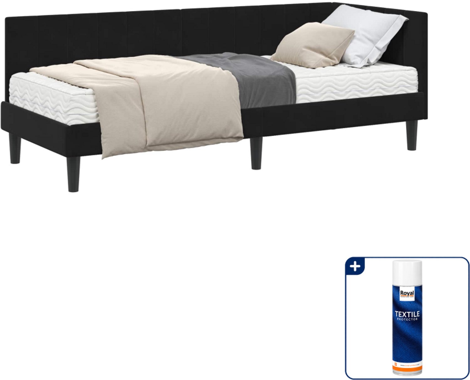 vidaXL hoekbed met matras - 80 x 200 cm - fluweel - zwart - Inclusief textielbeschermer 500 ml Lichtgrijs