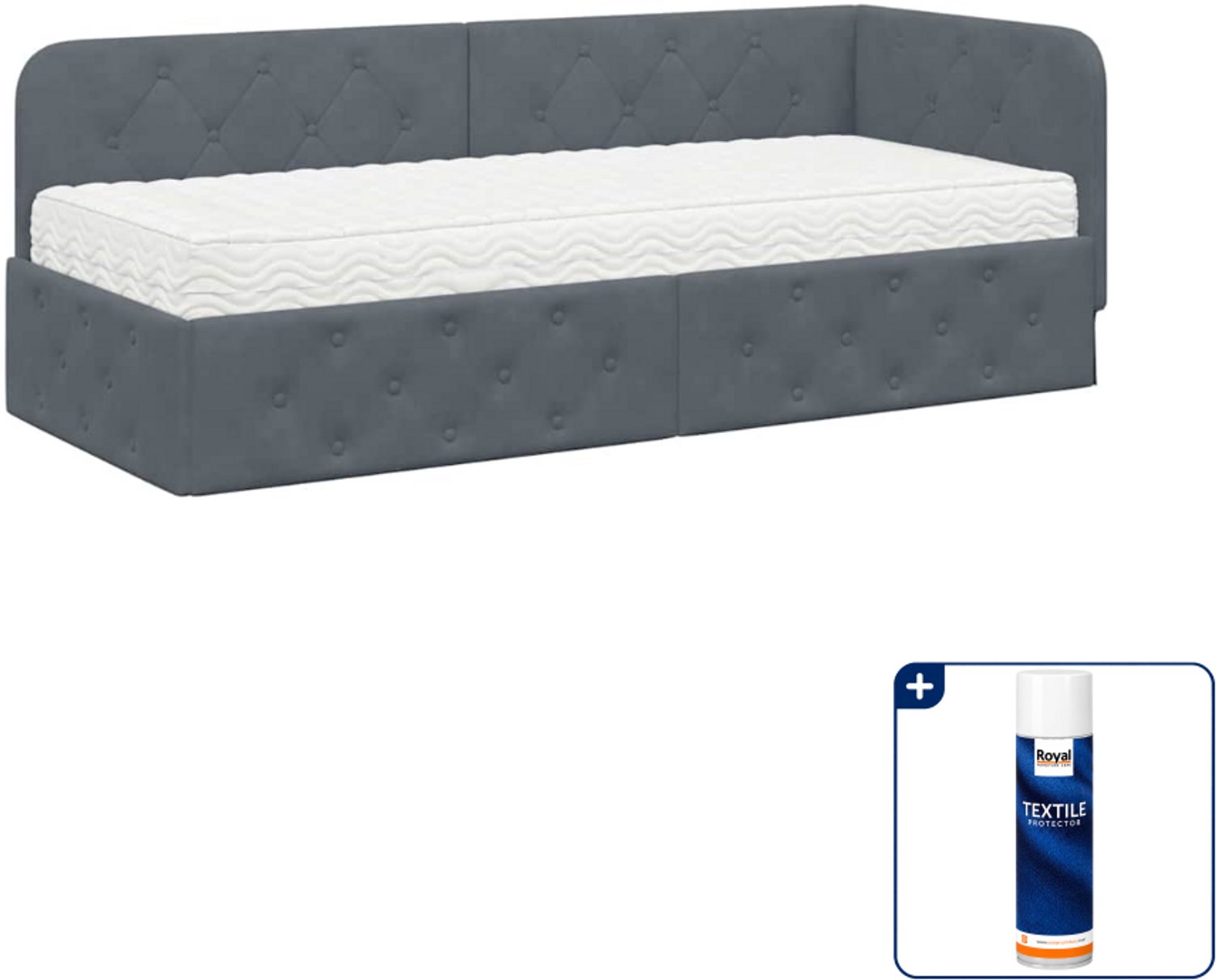 vidaXL hoekbedframe - 80 x 200 cm - fluweel - donkergrijs - Inclusief textielbeschermer 500 ml