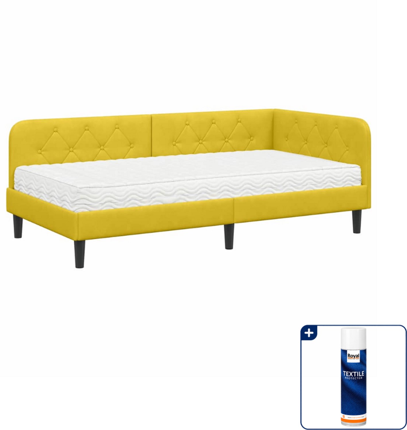 vidaXL hoekbedframe - 100 x 200 cm - fluweel - geel - Inclusief textielbeschermer 500 ml Grijs