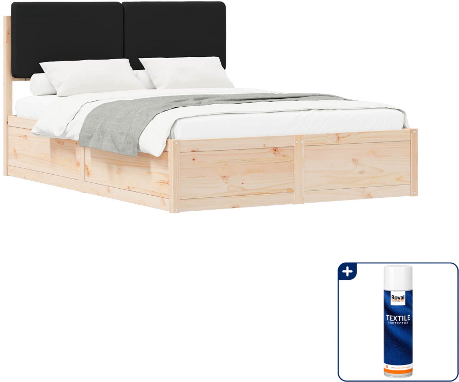 vidaXL bedframe - 140 x 190 cm - massief grenenhout - zwart - Inclusief textielbeschermer 500 ml Blauw