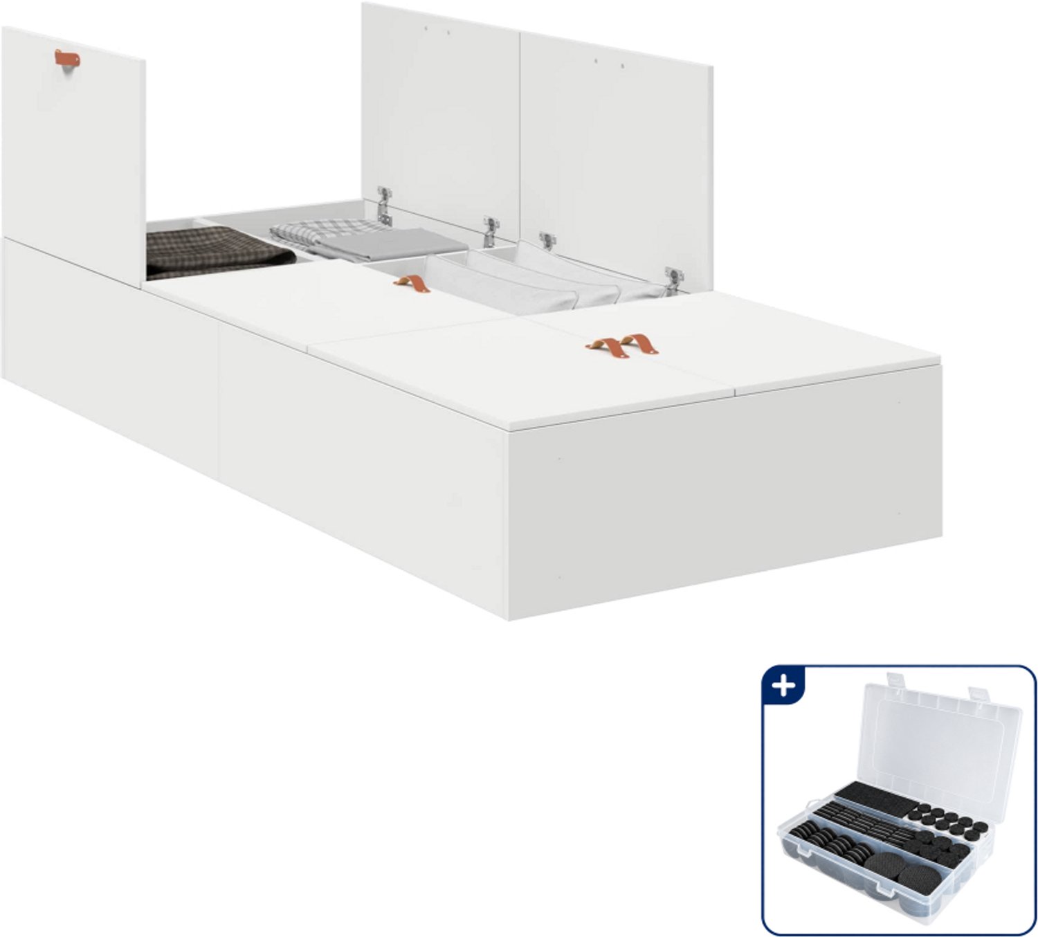vidaXL opbergbedframe - 90 x 200 cm - bewerkt hout - wit - Inclusief antikrasvilt 177-delig