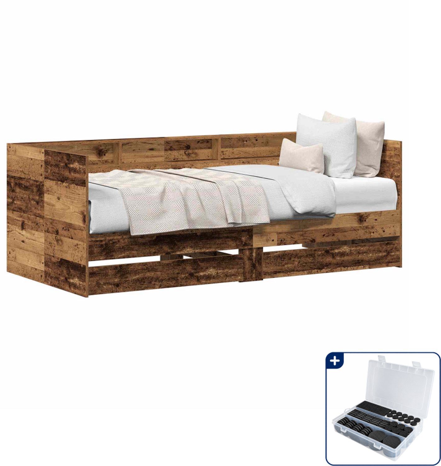 vidaXL dagbed - 75 x 190 cm - bewerkt hout - oud hout - Inclusief antikrasvilt 177-delig Blauw