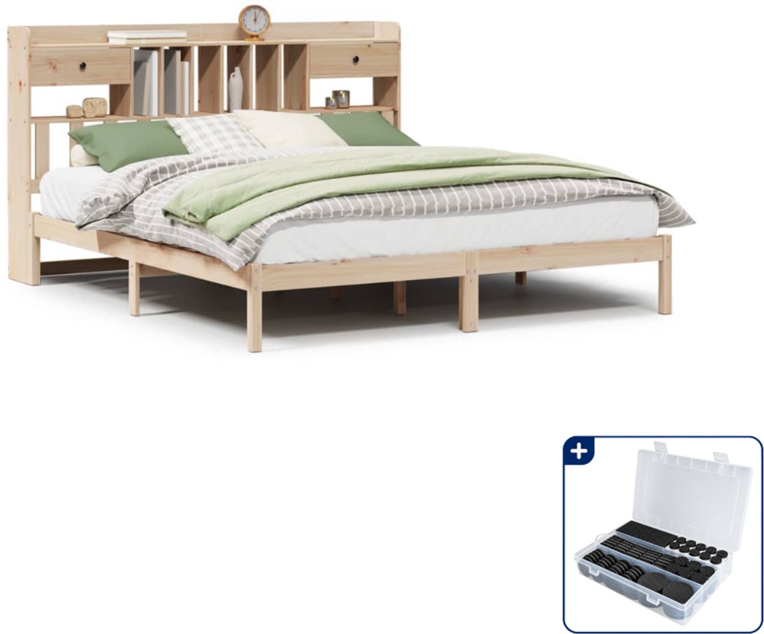 vidaXL bed met boekenkast - Kingsize - 180 x 200 cm - grenenhout - Inclusief antikrasvilt 177-delig Bruin