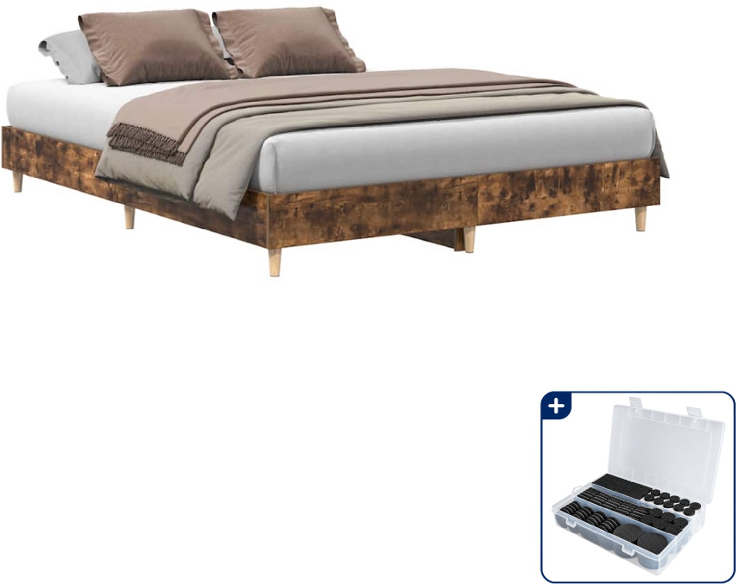 vidaXL bedframe - Small double 140 x 200 cm - gerookt eiken - Inclusief antikrasvilt 177-delig Wit