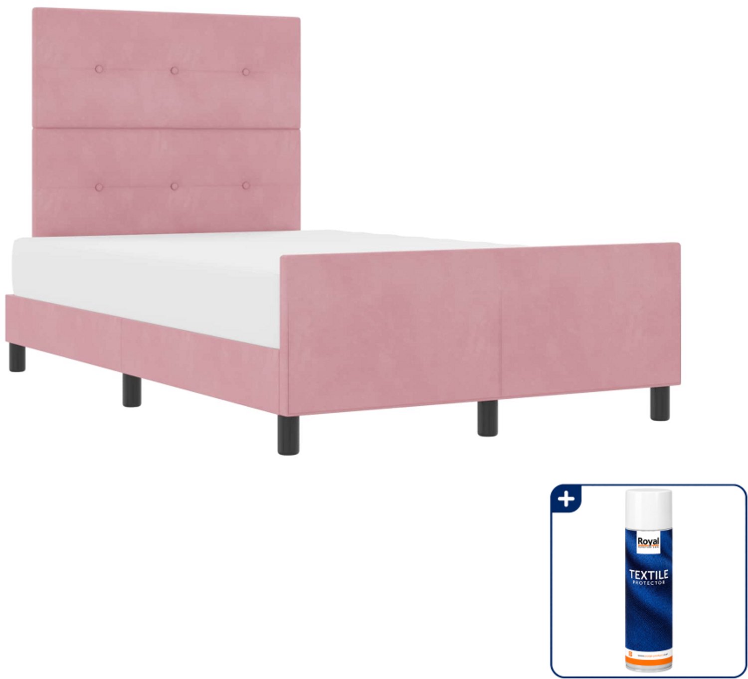 vidaXL Boxspringbed - 120 x 200 cm - fluweel - roze - Inclusief textielbeschermer 500 ml Zwart