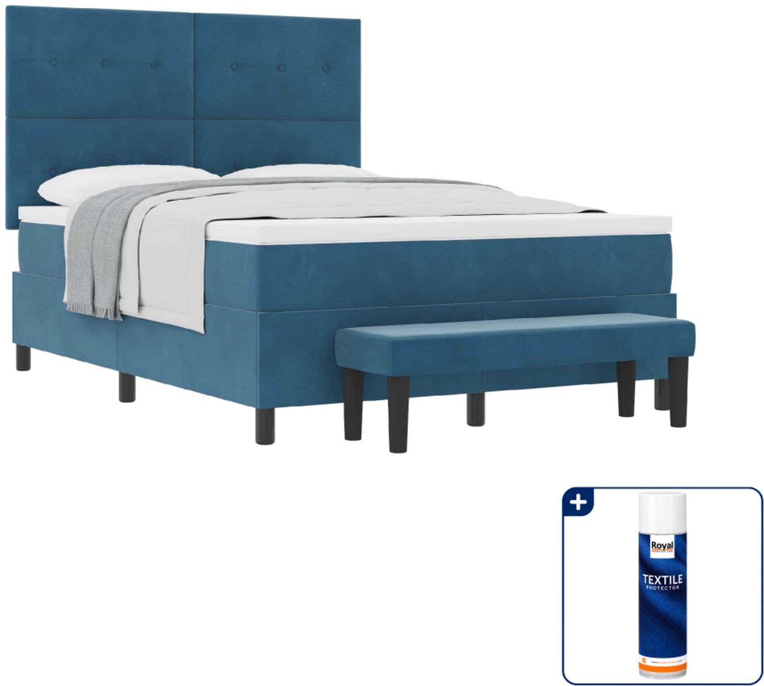 vidaXL Boxspring - Small double - 140 x 200 cm - donkerblauw - Inclusief textielbeschermer 500 ml