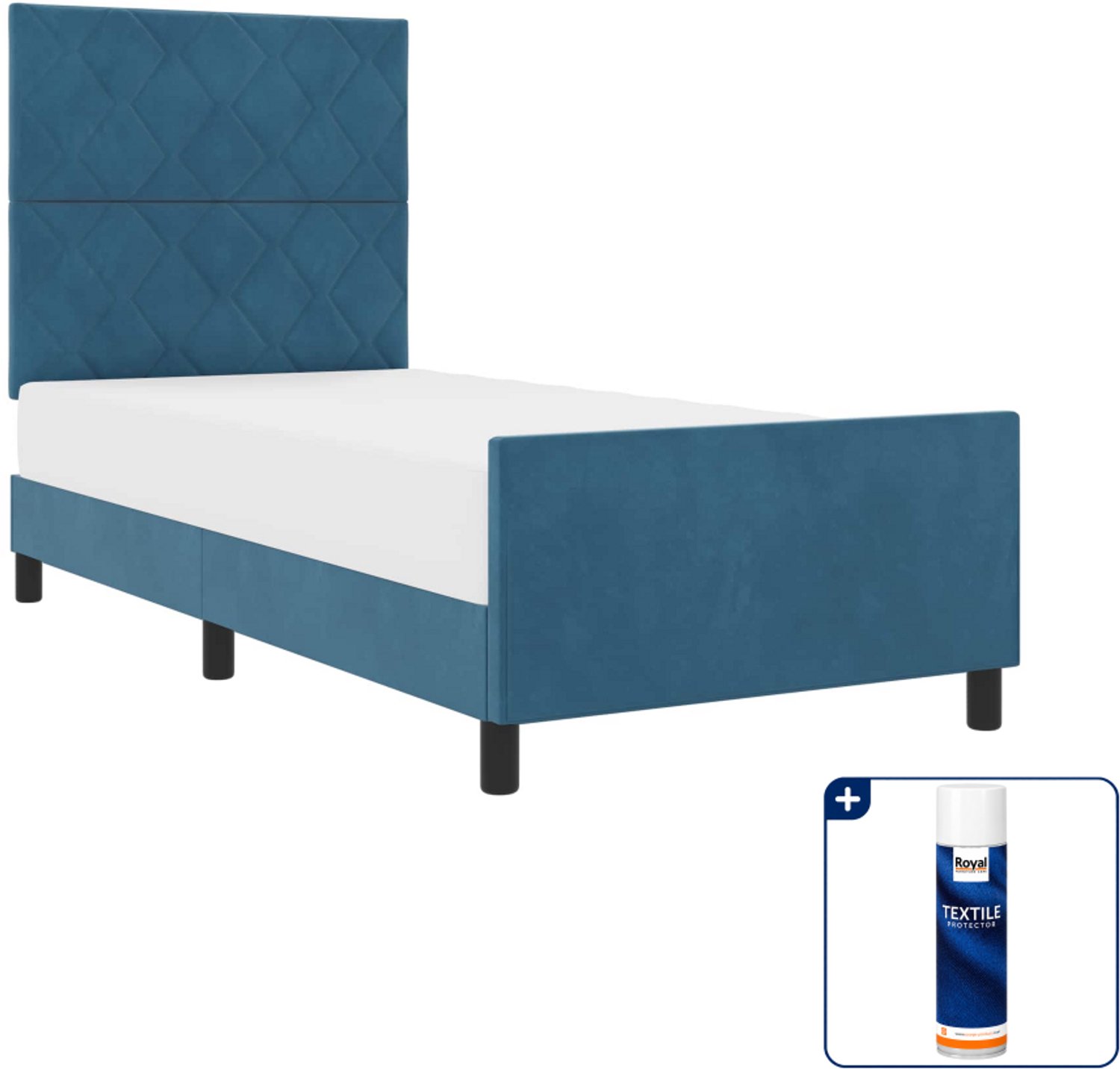 vidaXL boxspringbed - 90 x 190 cm - fluweel - donkerblauw - Inclusief textielbeschermer 500 ml Grijs
