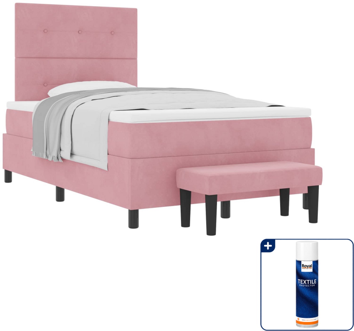 vidaXL boxspring - 120 x 190 cm - fluweel - roze - Inclusief textielbeschermer 500 ml