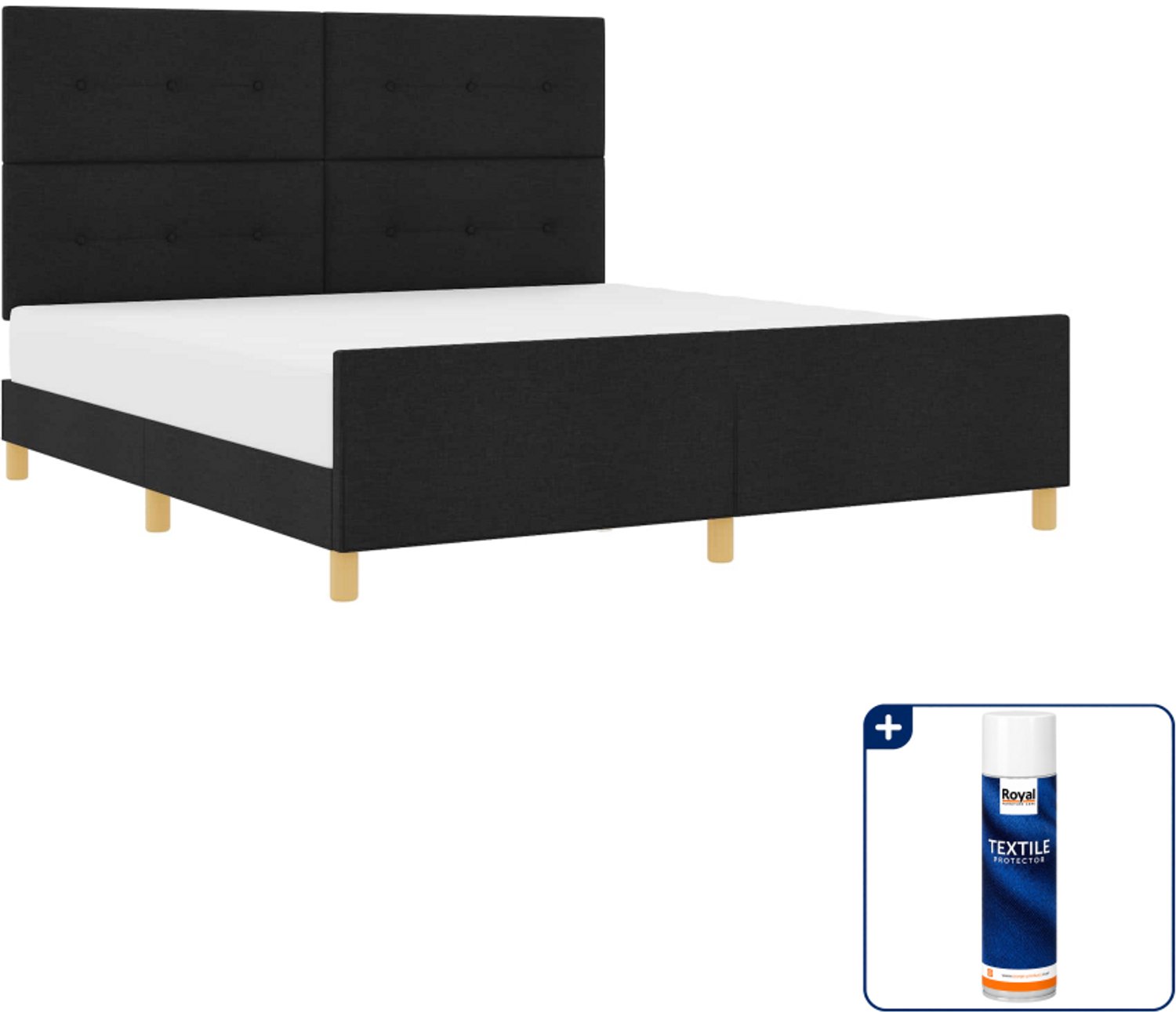 vidaXL Bedframe - Kingsize - 180 x 200 cm - stof - zwart - Inclusief textielbeschermer 500 ml