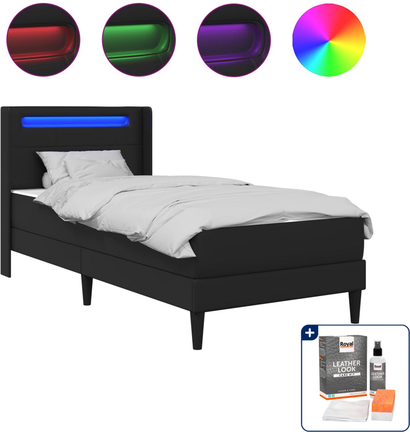vidaXL Bed met matras - 80 x 200 cm - kunstleer - zwart - Inclusief onderhoudsset voor kunstleer 150 ml