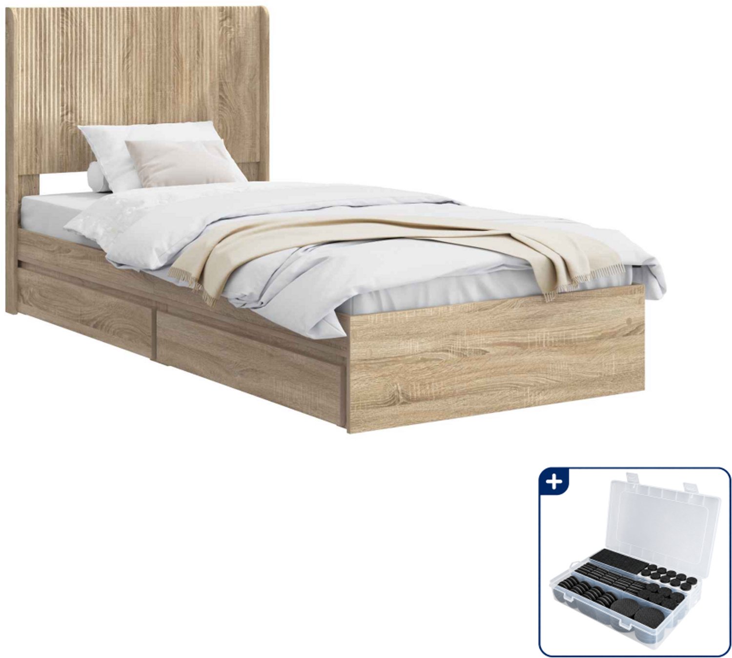 vidaXL bedframe met opbergruimte - 75 x 190 cm - bewerkt hout - sonoma - Inclusief antikrasvilt 177-delig Bruin