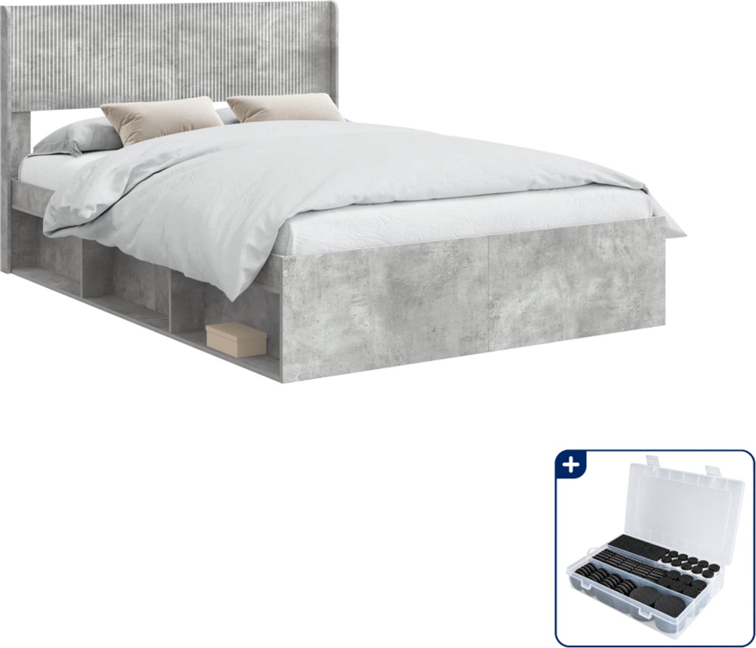 vidaXL bedframe met opbergruimte - 140 x 190 cm - betongrijs - Inclusief antikrasvilt 177-delig