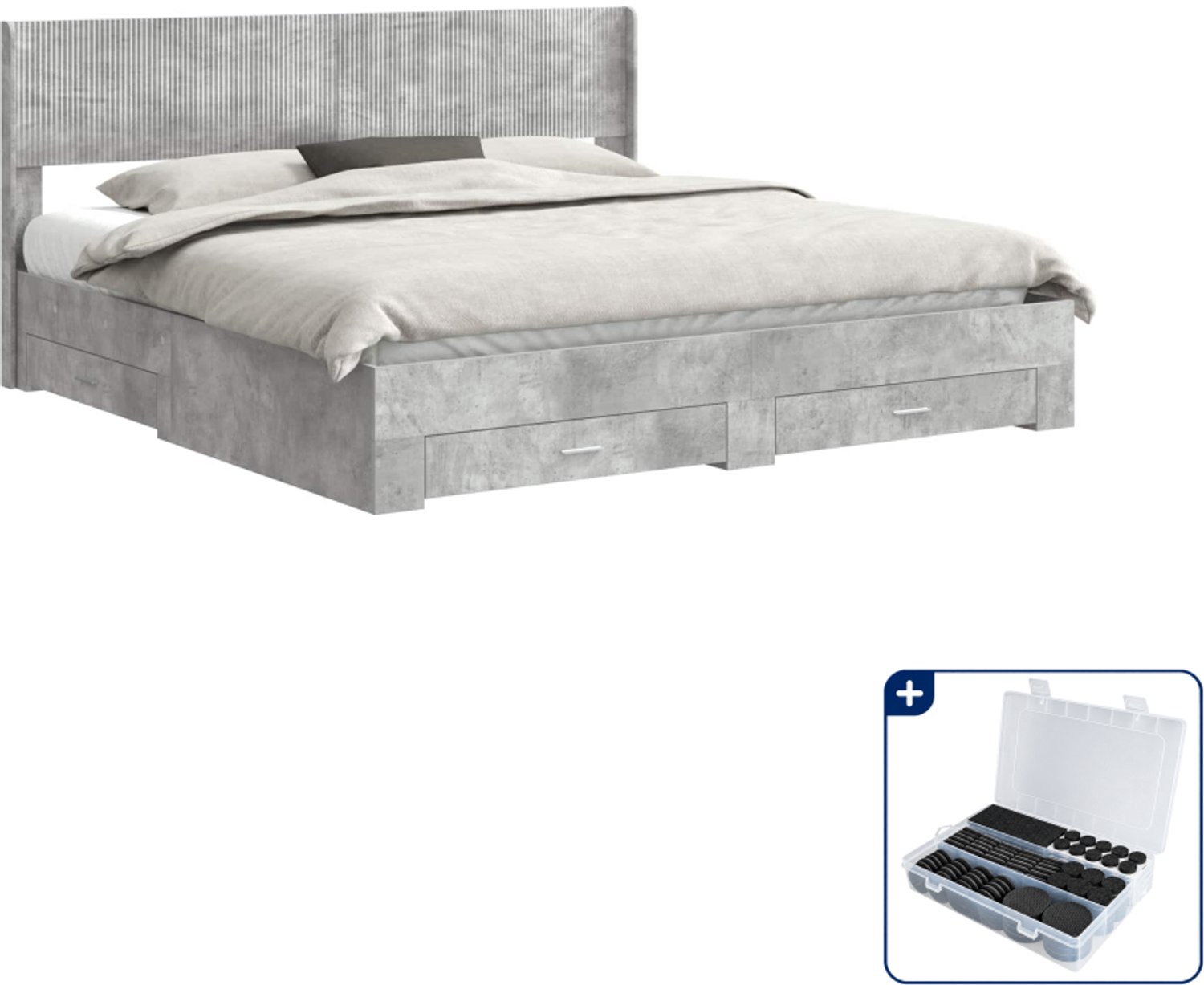 vidaXL Bedframe met opbergruimte Kingsize - 180 x 200 cm - Betongrijs - Inclusief antikrasvilt 177-delig