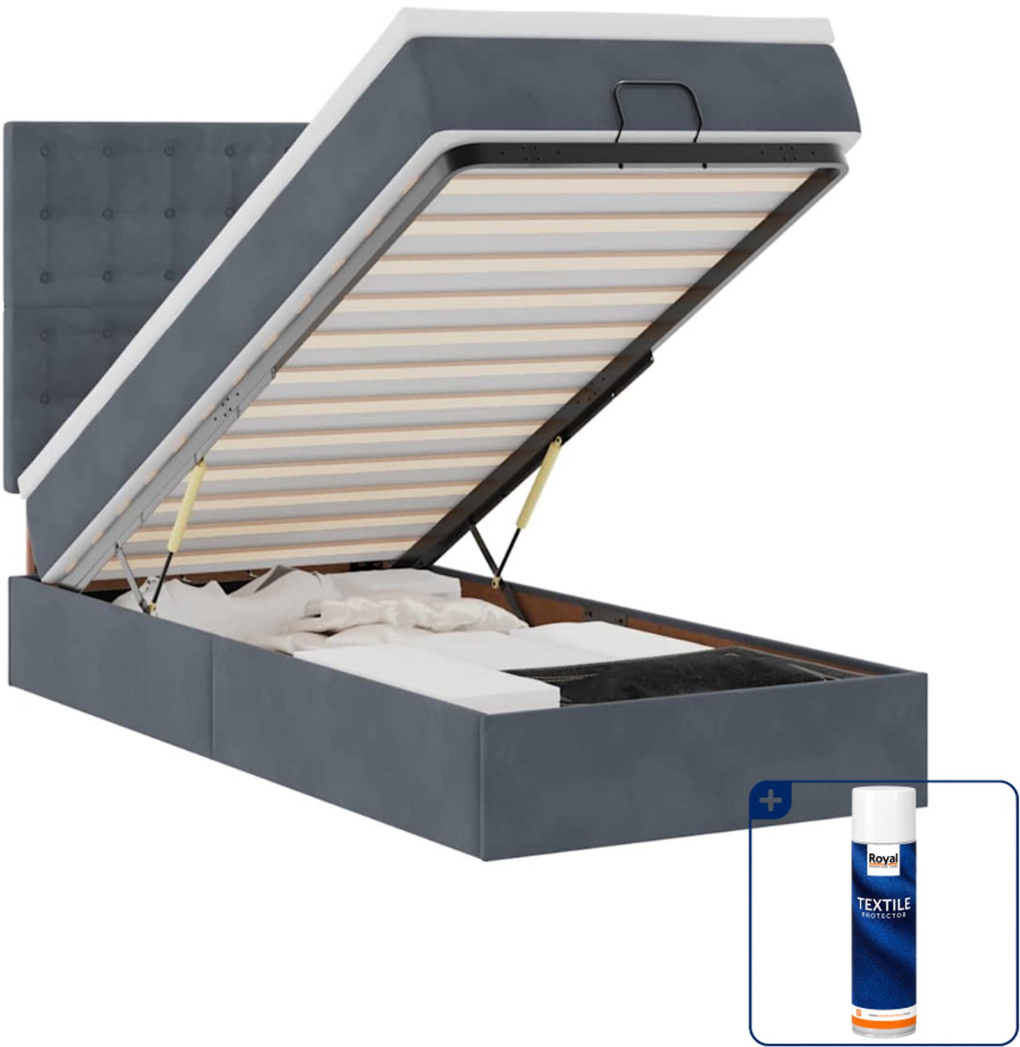 vidaXL ottoman bed met matrassen - 100 x 200 cm - fluweel - donkergrijs - Inclusief textielbeschermer 500 ml Bruin
