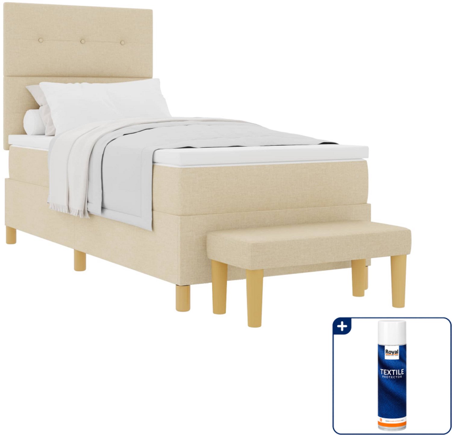 vidaXL boxspring bed met bank - 200 x 90 cm - crème - Inclusief textielbeschermer 500 ml